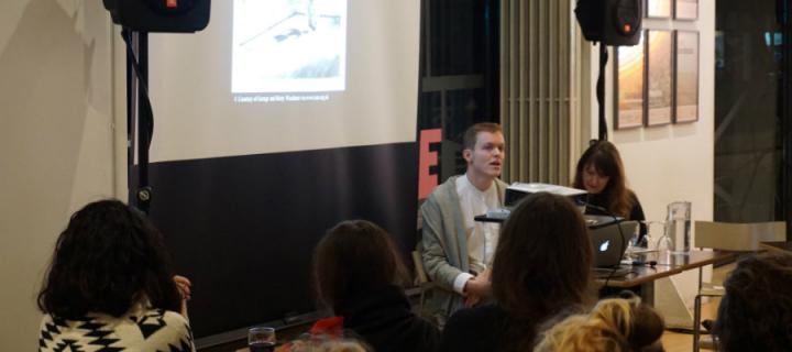 John White speaking on Francesca Goodman at Café des Artistes number 10.