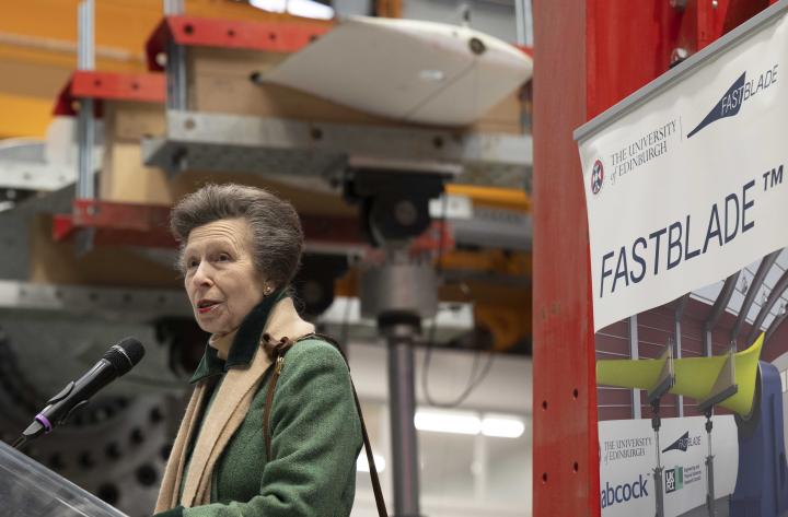 Image of Her Royal Highness, The Princess Royal, at the University of Edinburgh’s FastBlade facility.