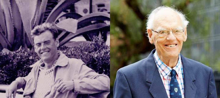 A photo of David Shearman in his student days next to a current one.