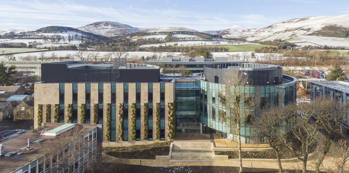 View over the Easter Bush campus to the Pentlands