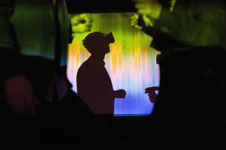 Person wearing a virtual reality headset