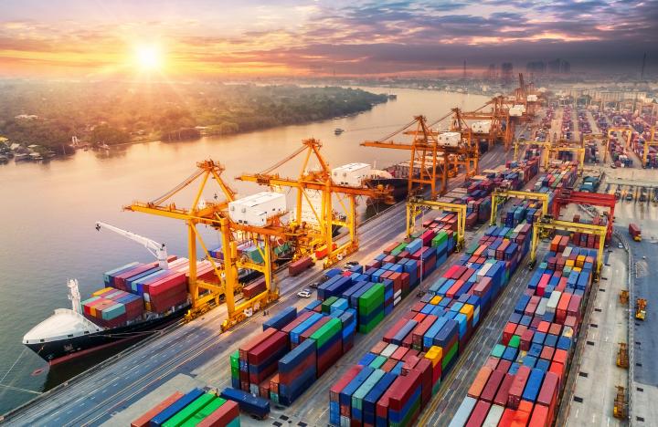 Shipping containers at a dock