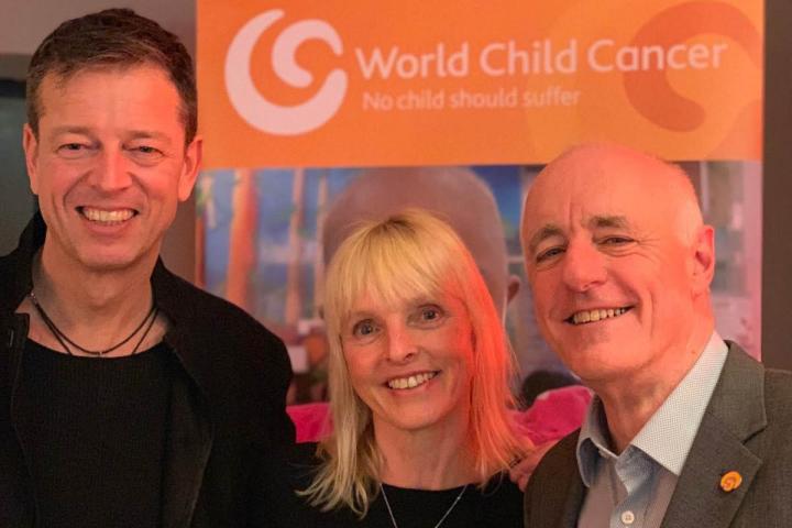 Mark with his wife Sarah and Jon Rosser (Chief Executive, World Child Cancer)