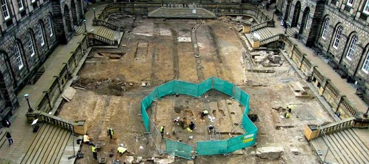 Old College quad during the archeological dig
