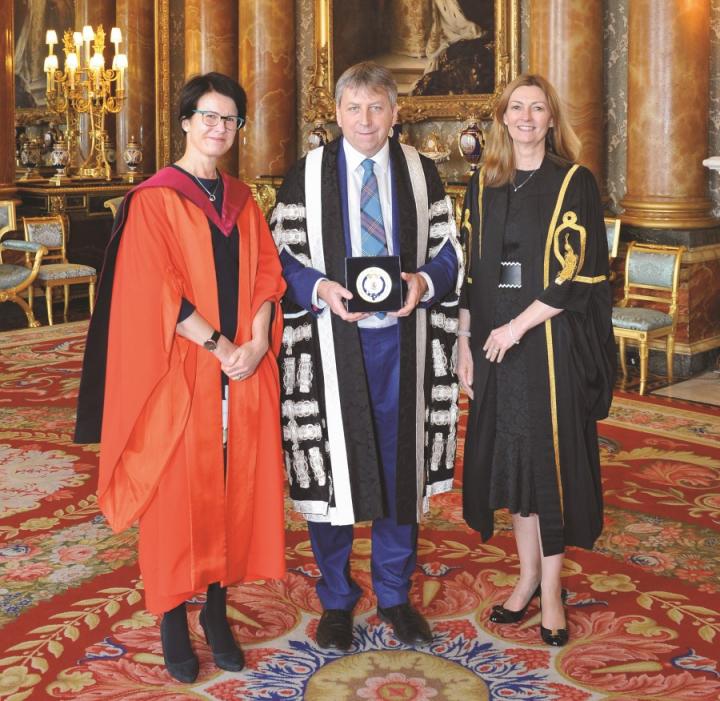 Professor Jane Norman, Principal Peter Mathieson and Professor Hilary Critchley at Buckingham Palace