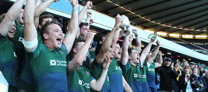 Men's Rugby team members celebrate win from the stands