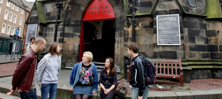 Students outside the Bedlam student theatre