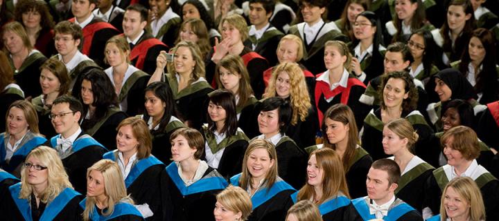 Students in McEwan Hall for graduation