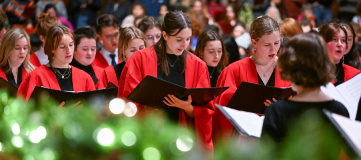 The University of Edinburgh Choir sing at a carol service in McEwan Hall, Edinburgh