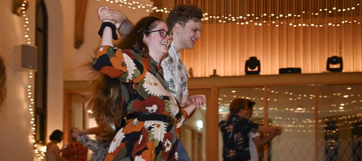 Students dancing at a ceilidh during Gaelic Week. 