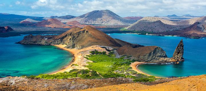 View of sea an hills in the Galapagos Islands