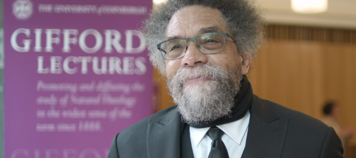 Dr Cornel West standing in front of Gifford Lectures sign - 2024