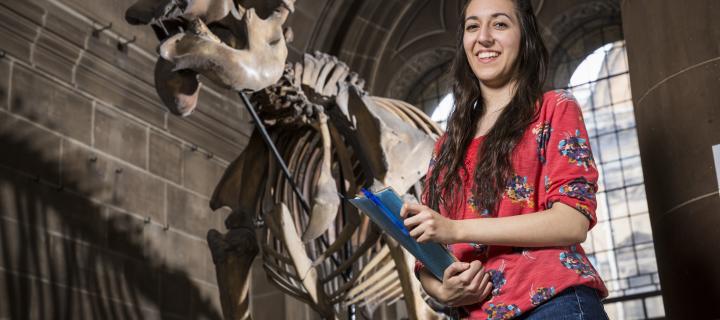 Student in Old Medical School, outside the Anatomy Museum