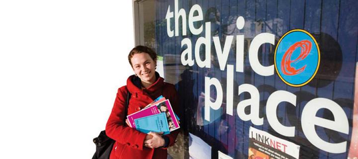 Student outside The Advice Place
