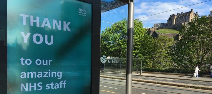 NHS thank you sign on Princes Street Edinburgh