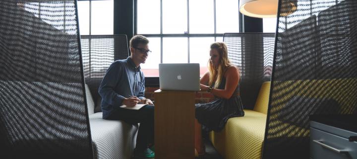 Two people talking