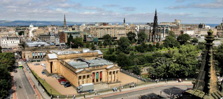 View of the Galleries and Princes Street from Castle Rock