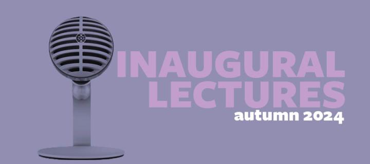 Microphone with words "inaugural lectures autumn 2024" in forreground