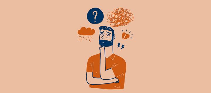 Graphic shows an illustration of a student overwhelmed by University life.
