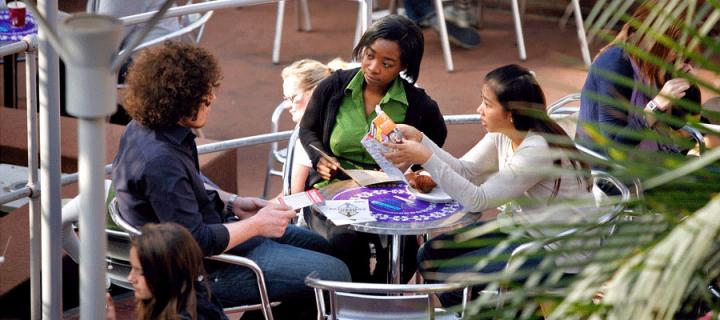 Photo of students talking in Potterow