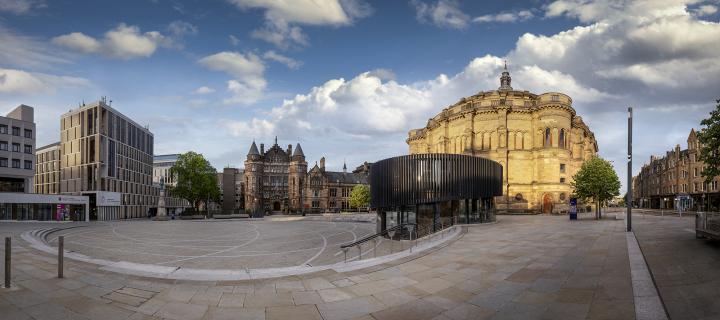 A panoramic view of Bristo Square