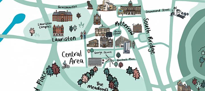 Illustration of central area of University of Edinburgh campus