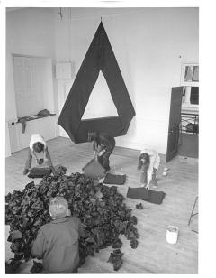 Reiner Ruthenbeck’s ‘Highland’ installation being assembled by Ruthenbeck and ECA students in studio E.21 for Strategy: Get Arts