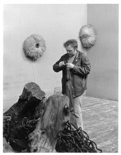 Günter Weseler rigging up his Breathing Objects (1970) in studio E.11. Photo