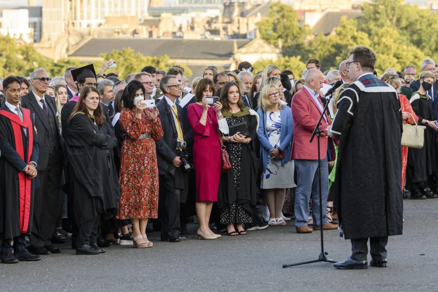 Friends and family gather at the castle esplanade