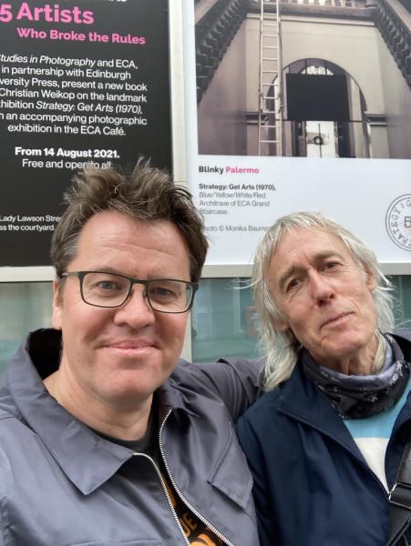 Christian Weikop and Alexander Hamilton on Lady Lawson St at Edinburgh International Book Festival. SGA Book Launch (August 2021