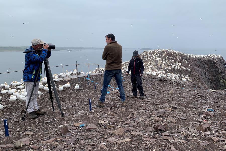 BBC film crew with ARI on BAss Rock