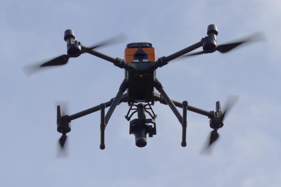 M300 drone in flight with p1 camera fitted