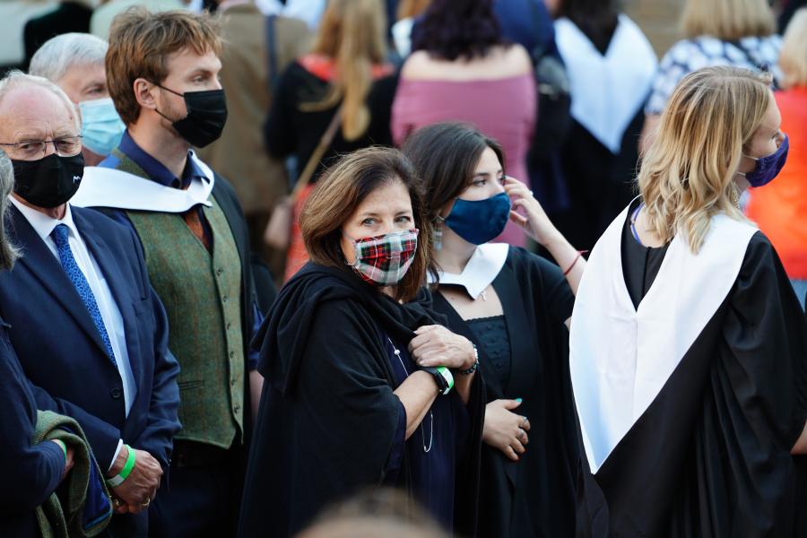 Graduates and their families gather at the castle