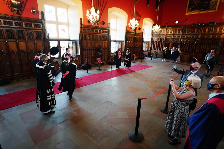 A wide shot of the great hall in the castle