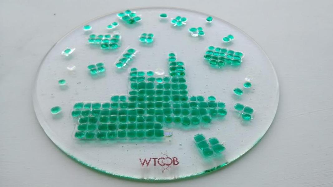 Fused glass designed to show the process of protein crystallisation